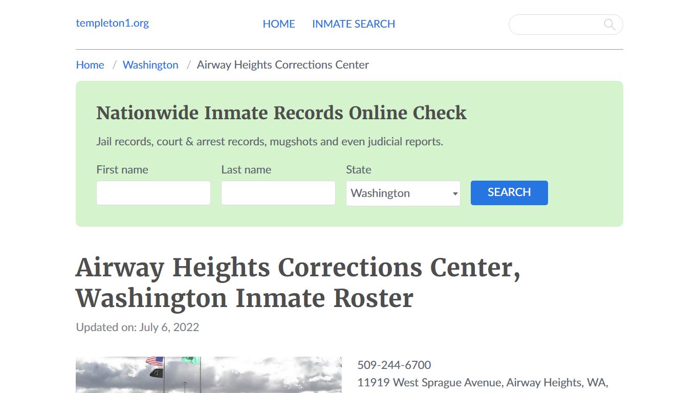 Airway Heights Corrections Center, Washington Inmate Booking - Templeton